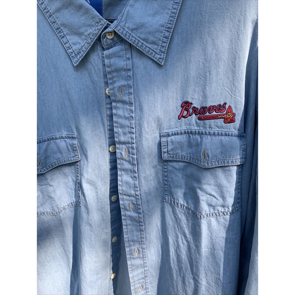 Atlanta Braves L/S button down Men's shirt by Antigua. Size XXL Blue Denim
